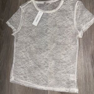 Lace Short Sleeve Top - White